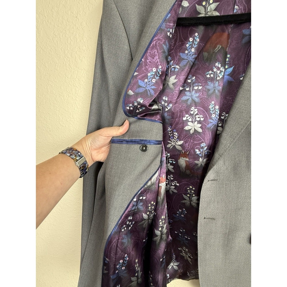 Ted Baker Endurance 42L Gray 100% Wool Surgeon Cuff Sport Coat Blazer Modern Fit - Picture 4 of 16